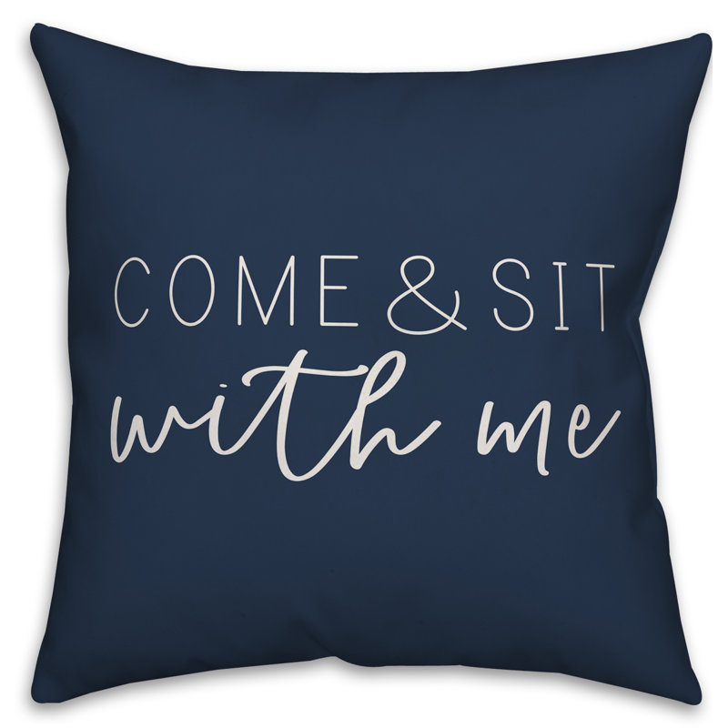 Textual Outdoor Throw Pillow, 20" H x 20" W, Navy