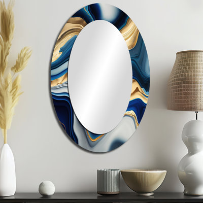 Vibrant Blue And Gold Agate II - Blue Modern Oval Wall Mirror