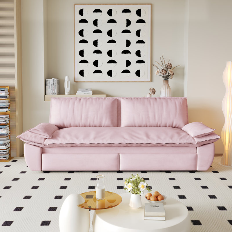 Lit-causeuse multifonctionnel en velours, Rose