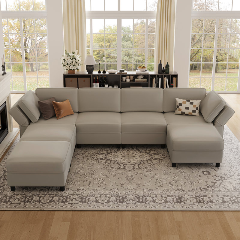 U Shaped Modular Sectional Sectional Sofa With Chaise & Ottoman, Gray Velvet