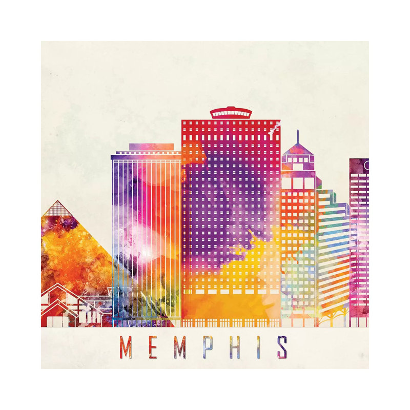 Memphis Landmarks Watercolour 1 Piece Wrapped Canvas Painting, 93.98 cm H x 93.98 cm W