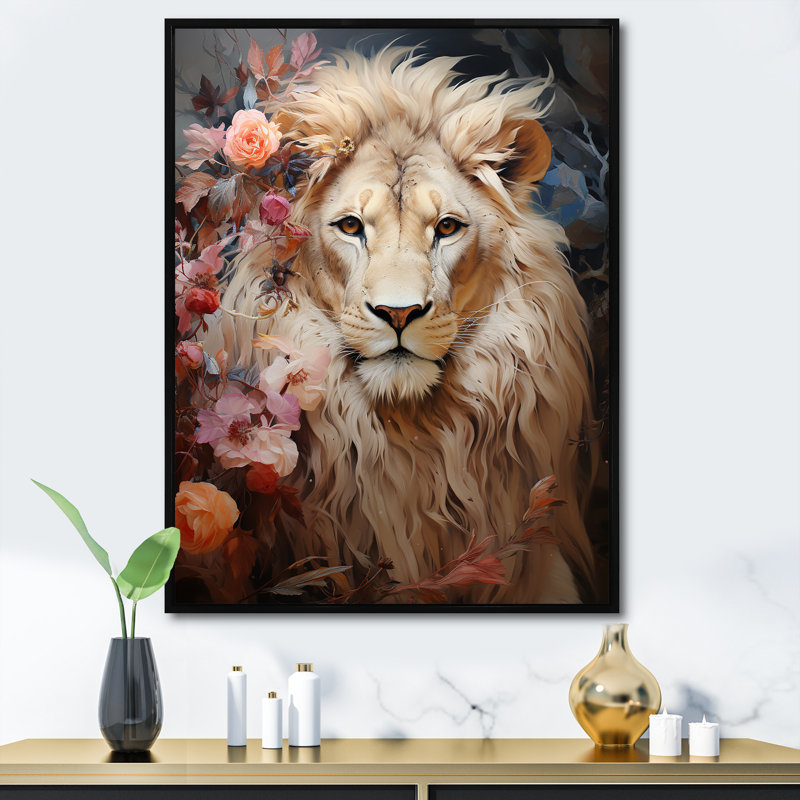 «Lion Ethereal Presence Dreamy Hues» sur impression sur toile, Cadre flottant noir, H 32 po x l 16 po x P 1 po