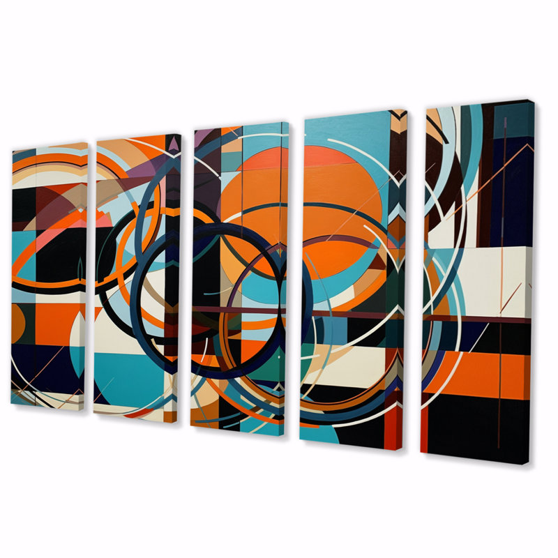 Blue Orange Geometry Unleashed - Abstract Shapes Canvas Print - 5 Equal Panels