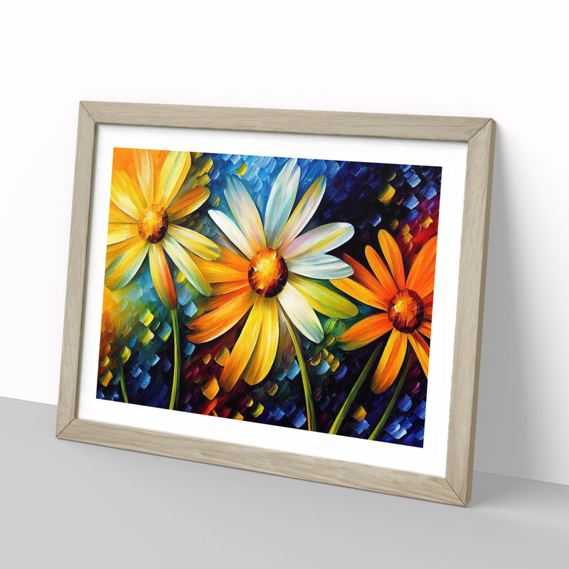 XH1022-6594X Daisy Flowers Vol.2 Abstract - Single Picture Frame Painting, 46cm H x 64cm W x 2cm D, Oak