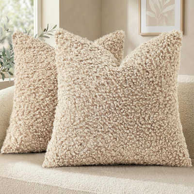 Housse de coussin décorative en fausse fourrure Sherpa, douce et confortable, pour lit, canapé et salon (lot de 2)