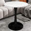 Cette table basse de 27,6 pouces de style moderne Mid-Century peut accueillir de 2 à 4 personnes et comprend un plateau de table en marbre veiné rond qui convient à divers environnements.-330985963-330985961