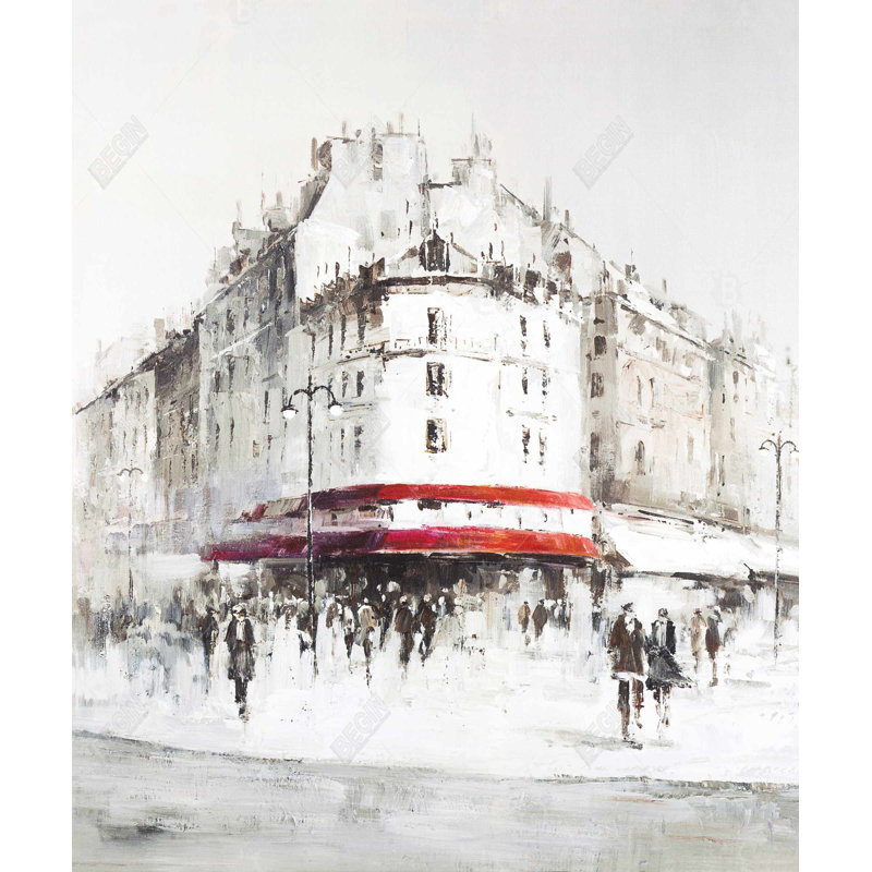Rue blanche avec des accents rouges - Décoration sur toile Livingroom Building