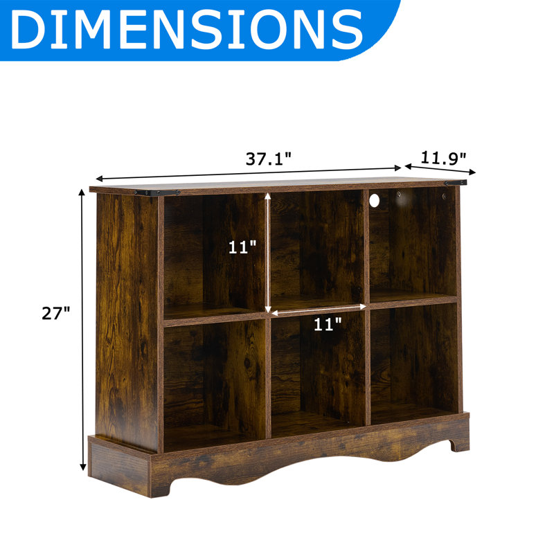 6 Cube Bookcase, Storage Organizer Bookshelf With LED Lights, Modern Farmhouse Wood Bookcase For Living Room, Bedroom, Home Office, Brown