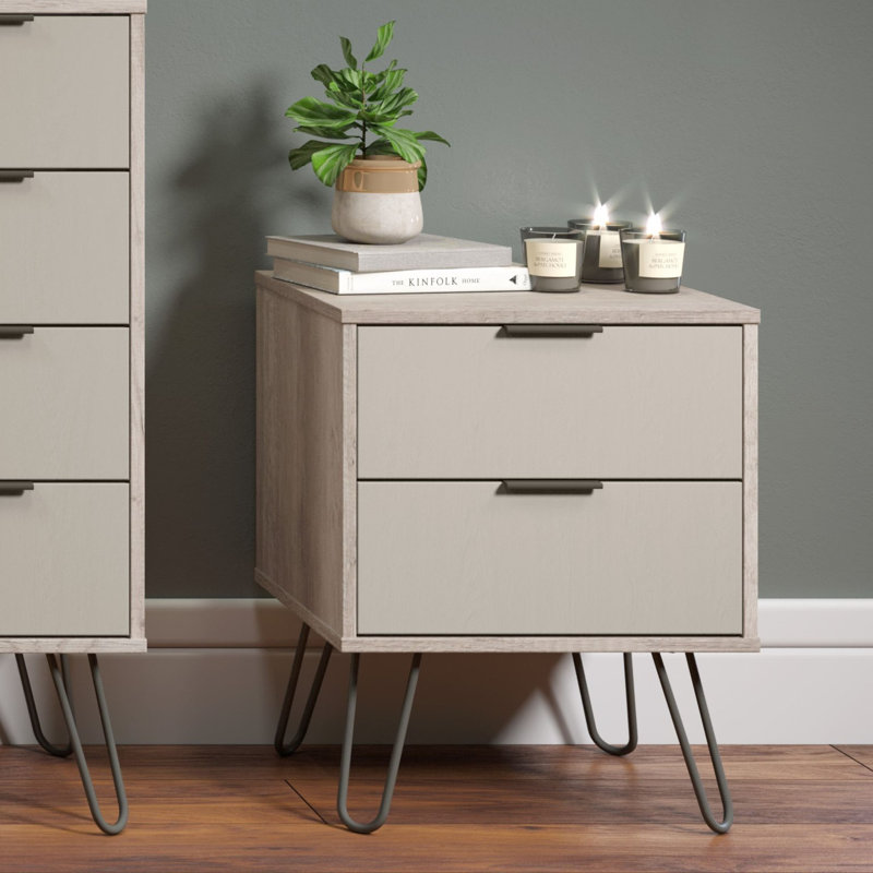 Set of 2 Augusta 2-Drawer Industrial Bedside Cabinets, Driftwood