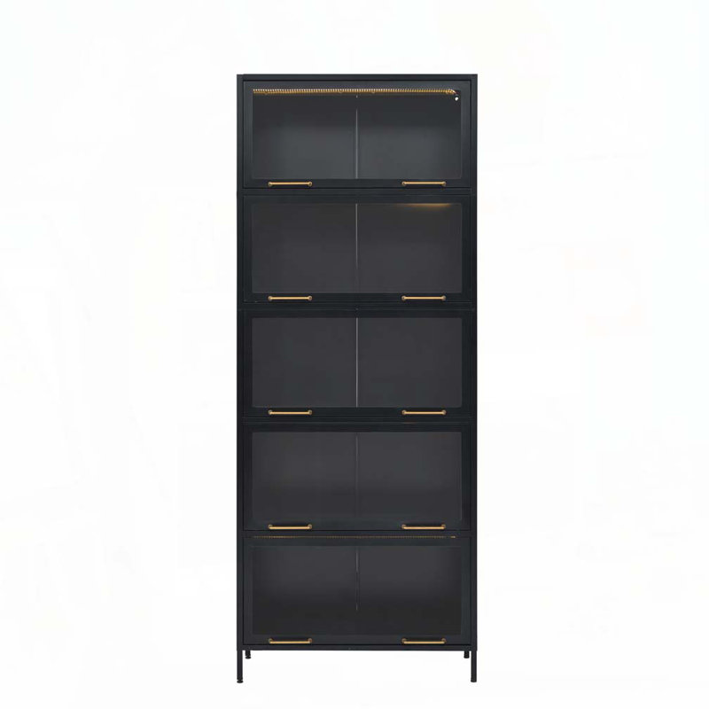78.75'' Tall Iron Display Bookcase with LED Lights for Collectibles