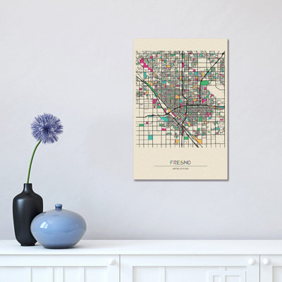 Fresno, California Map 1 Piece Wrapped Canvas Painting