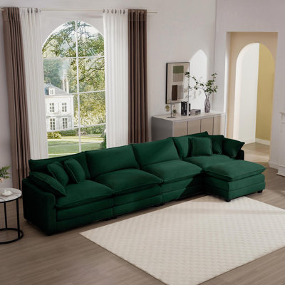 Canapé en velours côtelé moderne avec 4 places avec 1 repose-pieds, canapé en tissu velours côtelé, canapé-lit confortable, facile à assembler avec 2 accoudoirs et 4 coussins décoratifs