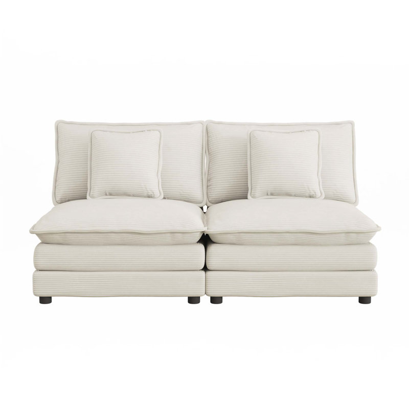 70,8 po Canapé modulaire rembourré en velours côtelé avec deux coussins, Beige