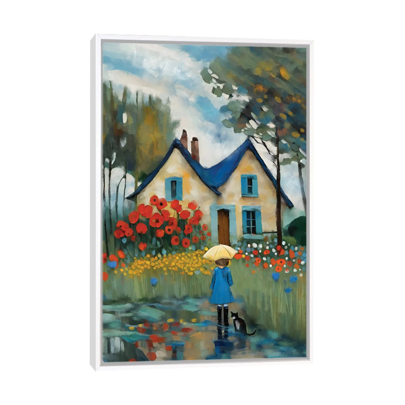 Walk in the rain - reproduction d'art murale encadrée, H 48 po x l 32 po, Reproduction encadrée sans passe-partout, Blanc