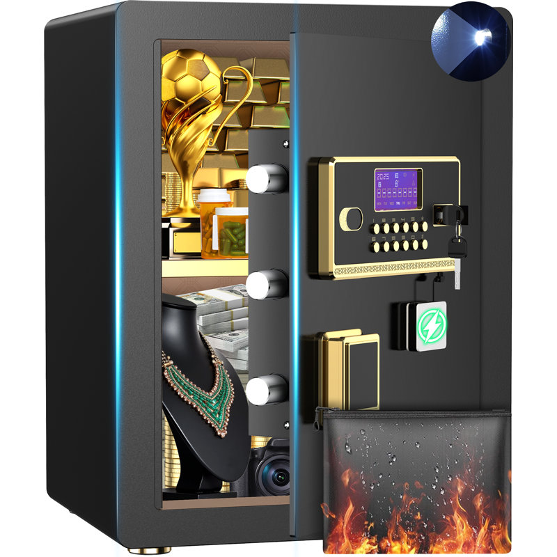 Besafety 3.55 Cuft Large Safe Box, Digital Keypad Home Safe With Fireproof Bag & Alarm System, Fire And Water Resistant Security Safe For Money Valuables Black