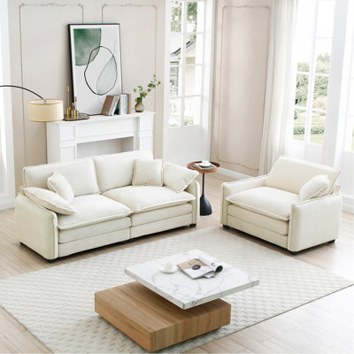Modern Living Room Sofa Two Pieces Set, Suitable For Living Room And Small Apartment , 2 Pieces Sofa Set Consists Of A Single Seat Sofa And A 2-Seater Sofas, Beige Corduroy