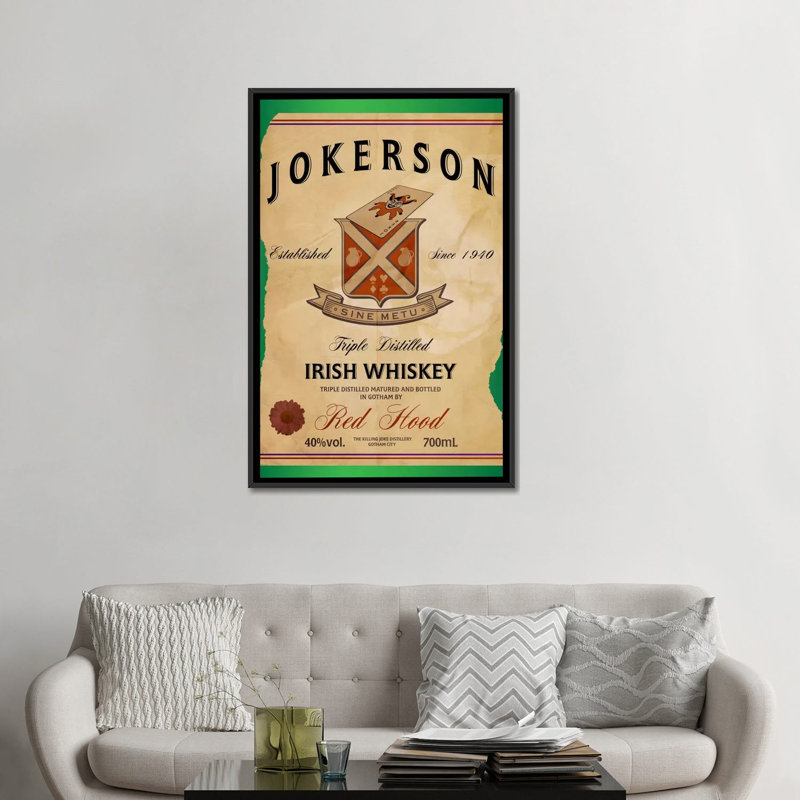 « jokerson irish whiskey », affiche rétro sur toile tendue, H 48 po x l 32 po x P 1,5 po, Toile avec cadre noir, Pas de tapis
