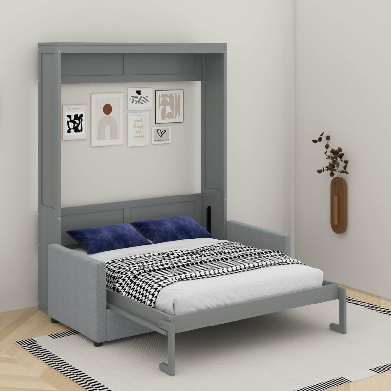Lit escamotable double avec coussin, Gris