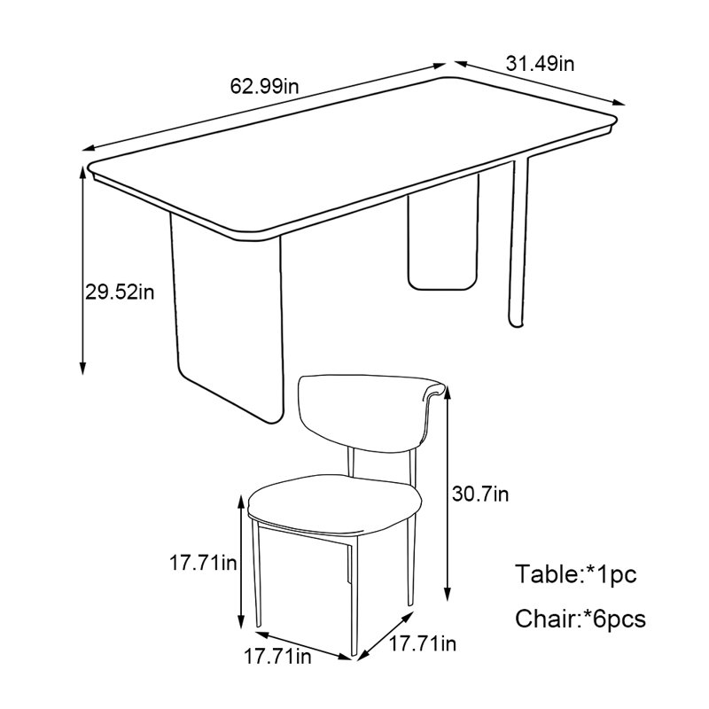 Rectangular solid wood rock plate dining table set, 29.52"H x 62.99"L x 31.49"W