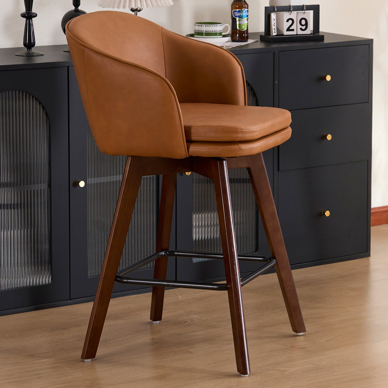 Tabouret de bar Allis Mid-Century, Similicuir brun, 1