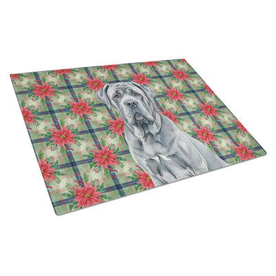 Blue Neapolitan Mastiff Christmas PoinsettIas Glass Cutting Board