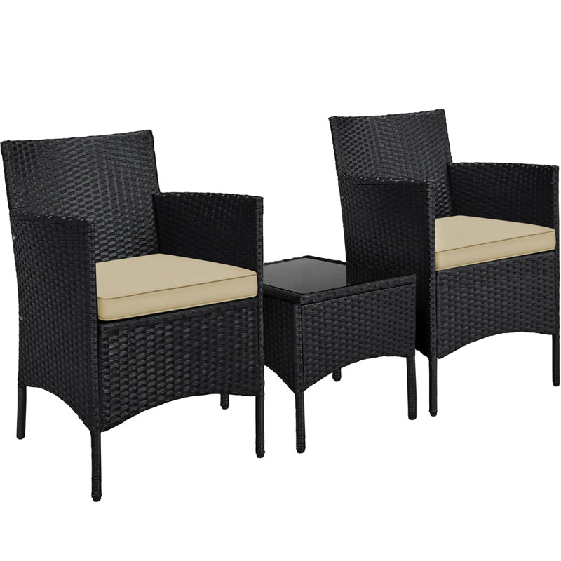 Argonne 2 Seater Rattan Conversation Set, Black/Khaki