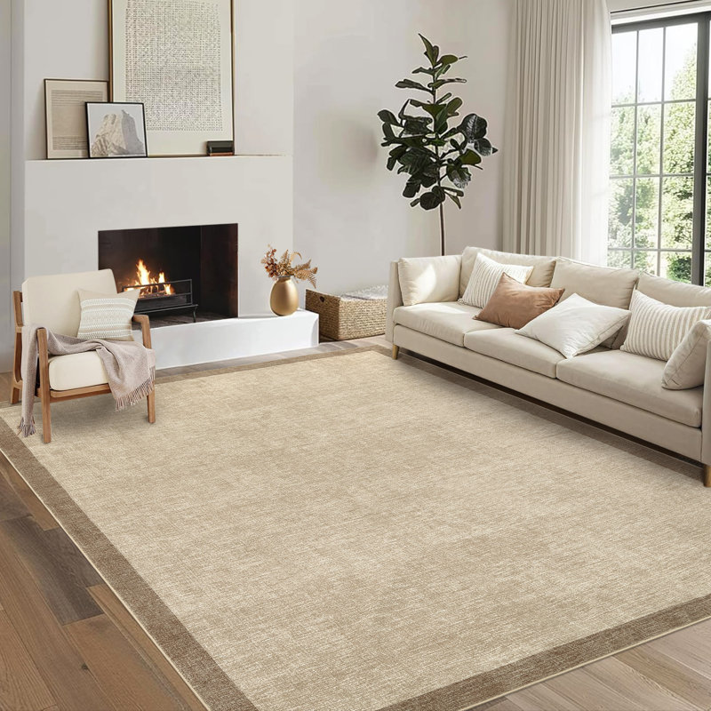 Tapis intérieur bordé lavable à la machine avec envers en caoutchouc antidérapant, Rectangle 5 pi x 7 pi, Chameau
