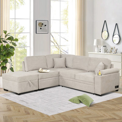 84.75" Sleeper Sofa With Storage Ottoman For Living Room