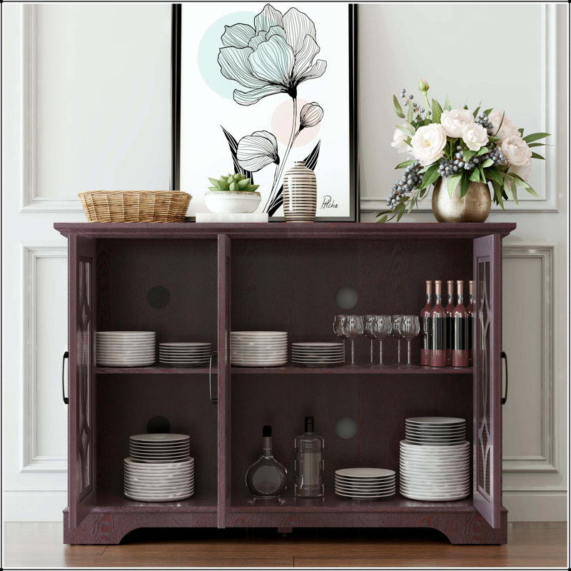 3-Door Glass Sideboard with Adjustable Shelves