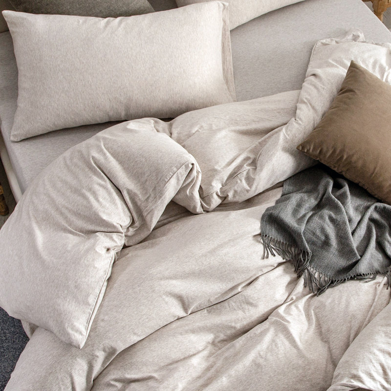 HOME BEDDING Jersey Cotton Duvet Cover Set, Beige, Twin Duvet Cover + 1 Standard Sham