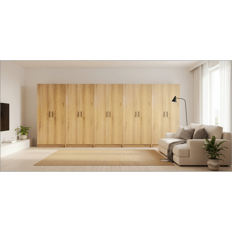 Armoire de rangement polyvalente en chêne Modex avec tablettes réglables et portes à fermeture douce pour une organisation polyvalente