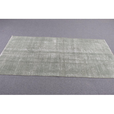 Vintage Green Turkish Area Rug With Tassels Ideal For Salon Decor Made Of Wool Featuring Oushak Design And Oriental Influence