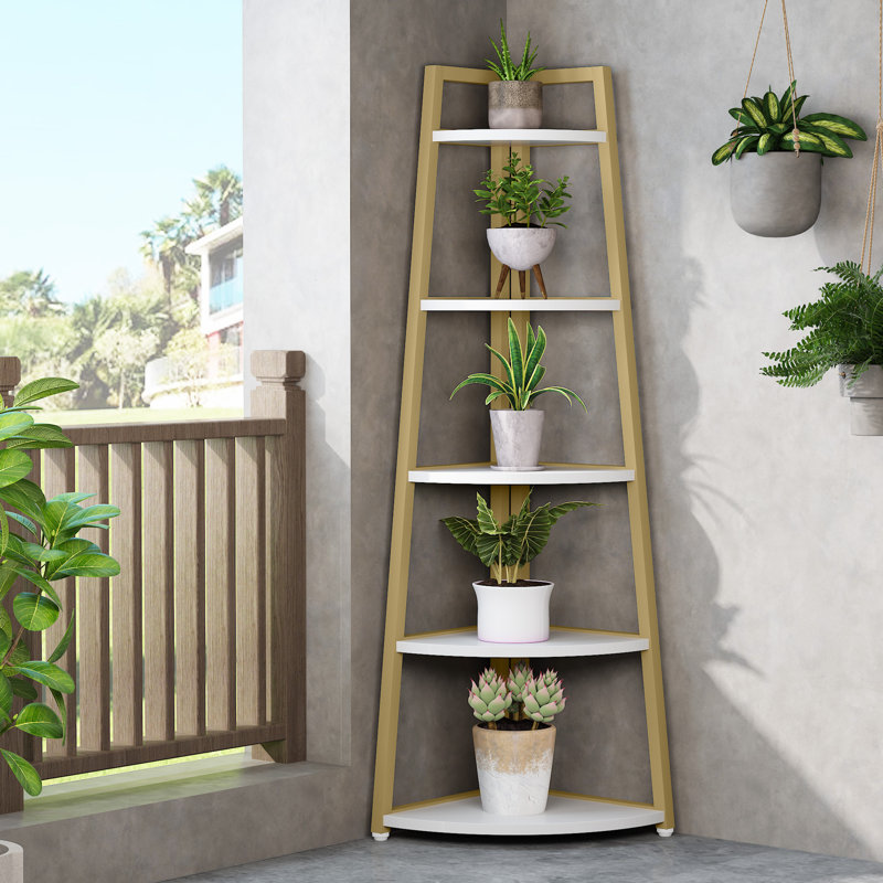 176cm H Steel Corner Bookcase, White/Gold