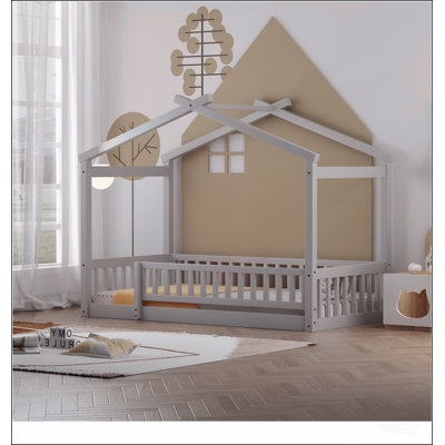 Structure de lit en bois avec clôture pour enfants et adolescents, construction en pin robuste, aire de jeu et de sommeil amusante et adorable