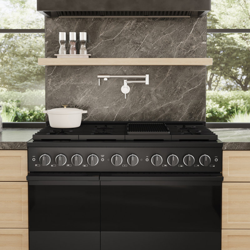 Zline Autograph 48 in. Marino Gas Range with 8 Burner DuoPro Cooktop w/ Accents, Stainless Steel, Polished Gold