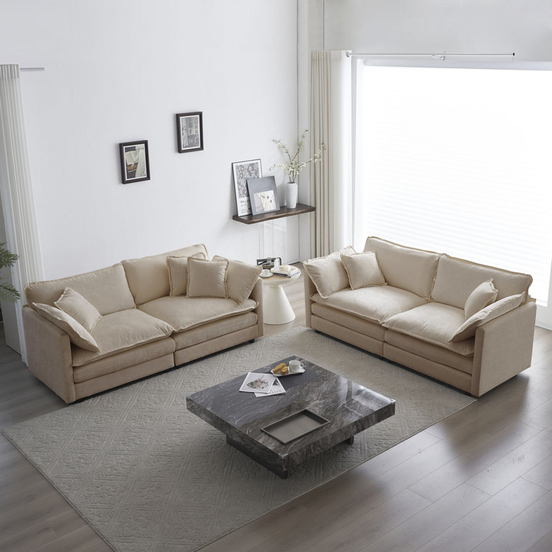 Ensemble de canapé rembourré 4 places avec coussins Jagger Chenille, Beige