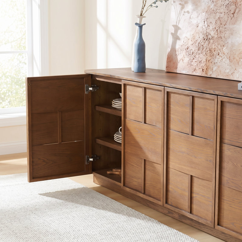 Buffet en chêne massif 84 "avec portes surélevées Hearth, armoire de rangement moderne brun, Brun