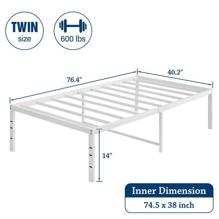 Scio 14'' High White Bed Frame Metal Bedframes with Protection Pads Noisy Free Anti Slip Alwyn Home Size: Twin