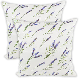 Lavender Lilac Collection Elegant Harvest Lavender Flowers Vintage Floral Ivory (18" x 18") (Set of 2)