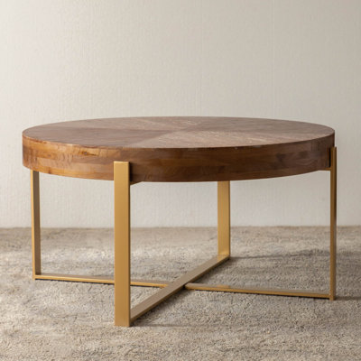Briyan Round  Coffee Table Fir Wood Table Top with Cross Legs Base,Cocktail Table,Living Room Table
