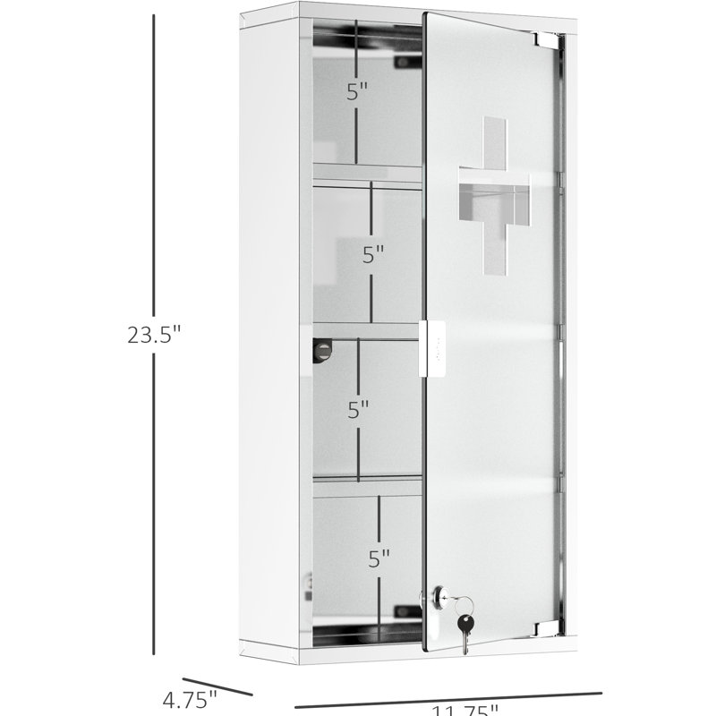 Armoire de rangement murale Meds avec serrure, acier inoxydable, 4 tablettes, 12 po x 24 po