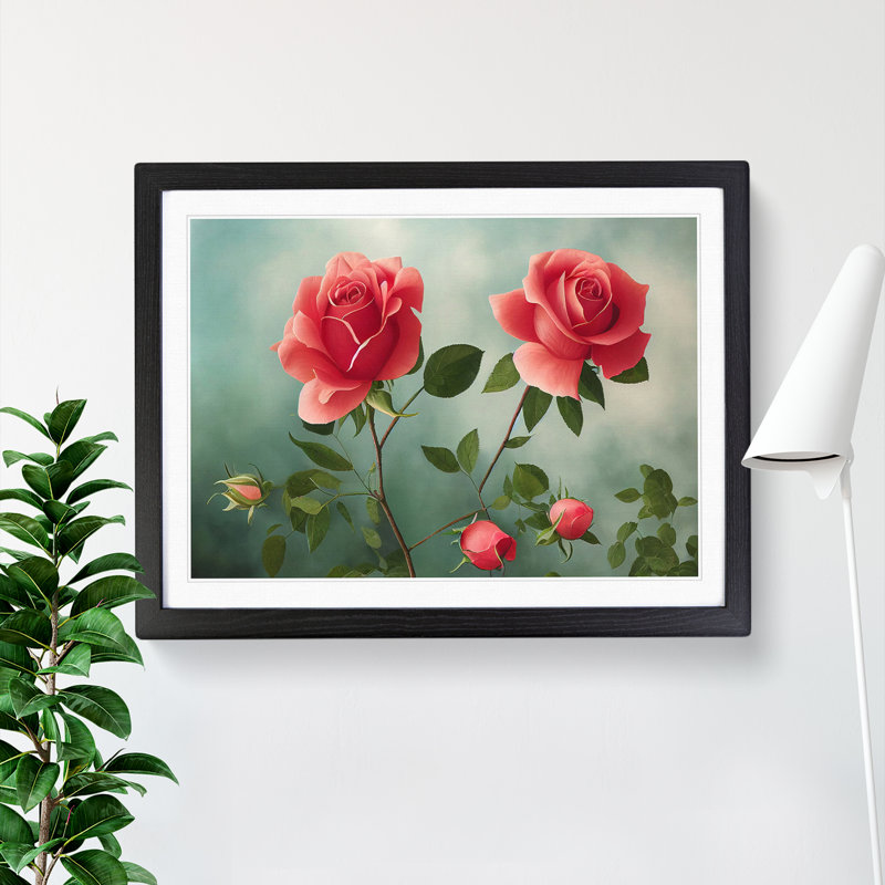 Sensational Rose Flowers - Single Picture Frame Print, Black , 46cm H x 64cm W x 2cm D