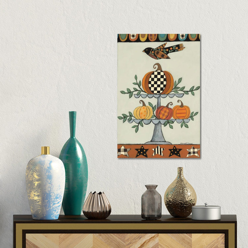 Deux niveaux de citrouilles à motifs - reproduction d'art murale - toile tendue, Toile tendue, Ne s’applique pas