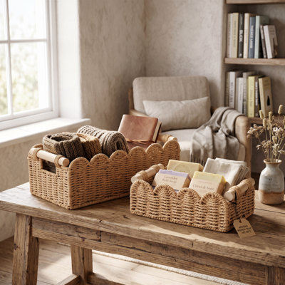 Paquet de 2 paniers en osier pour l'organisation, panier de rangement en corde de papier fait à la main