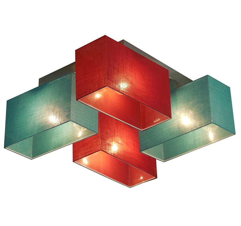 Seaton Semi Flush Mount, Burgundy/Turquoise transparent, Matt brushed nickel