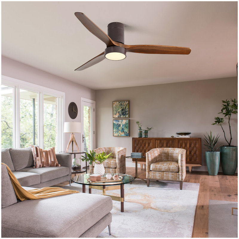 Ventilateur de plafond encastré 52 pouces avec lumière DEL et pales en bois massif télécommandées
