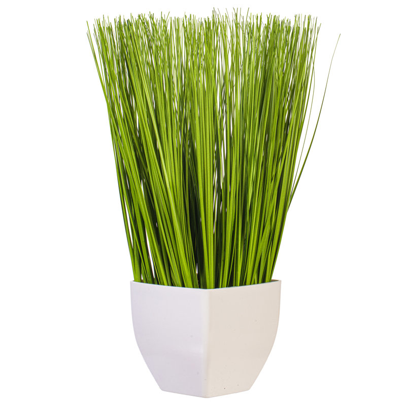 Artificial Green Potted Grass., 16.5" H x 6" W x 6" D
