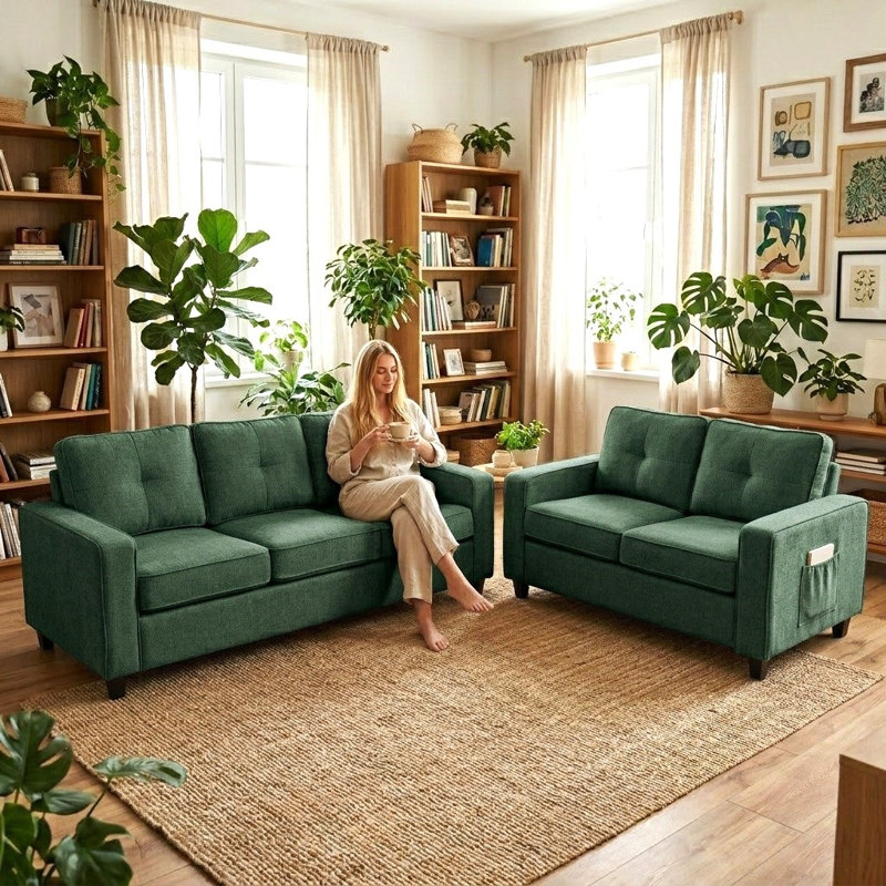 Ensemble de salon et canapé en chenille, dark green