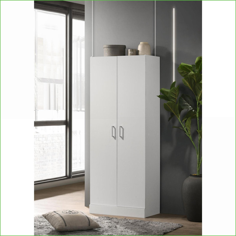 Armoires, armoire de rangement à deux portes moderne blanc cassé l 23,5 po x P 12 po x H 60 po | Panneau de particules | Chambre à coucher