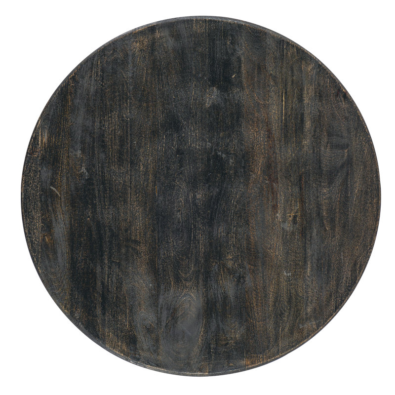 Round Black Mango Wood Coffee Table with Storage